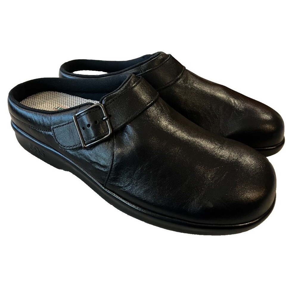 SAS Tripad Comfort Leather Black Slip-On Clog Loafer Shoes Women's 9 N Narrow